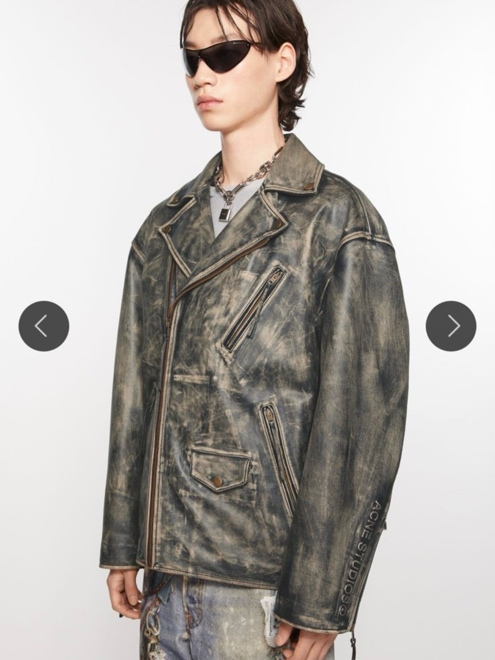 Acne Washed Black Leather Biker Jacket with Pink Quilted Lining - Picture 5 of 6